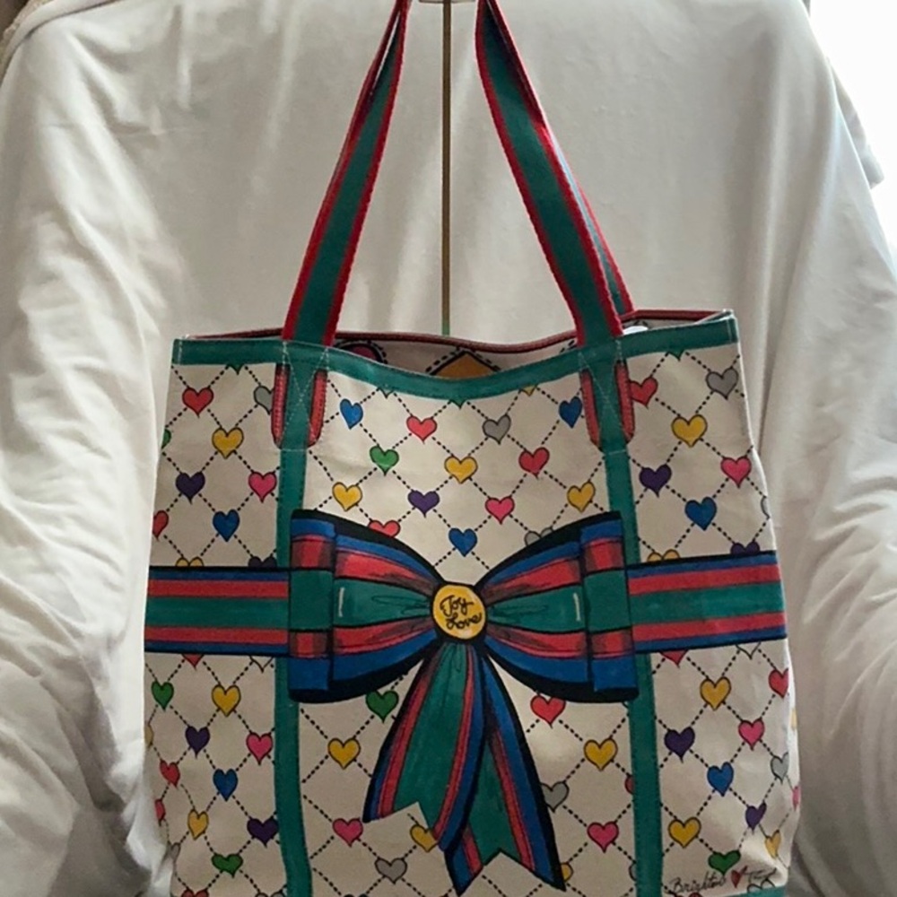 Brighton Limited Edition Love& Joy Large Colorful Bow Heart Pattern Tote.